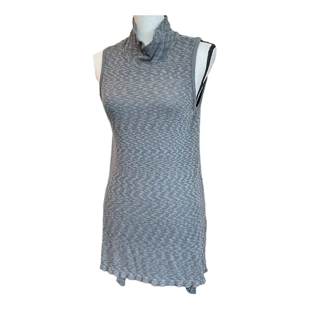 Left of Center Womens Tunic Top Gray Knit High Neck Sleeveless High-Low XS